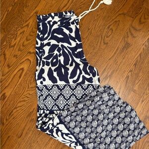 Anthropologie Blue and White Leaf Print Pants